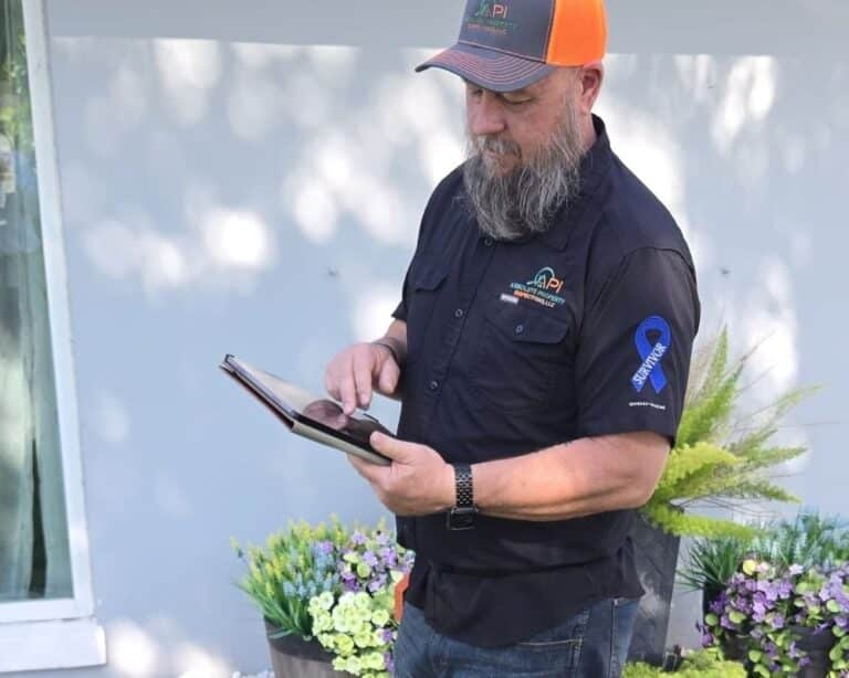 Steve from Absolute Property Inspections making notes in tablet